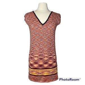 Nick & Mo orange red multi color V-neck tunic sweater Size S